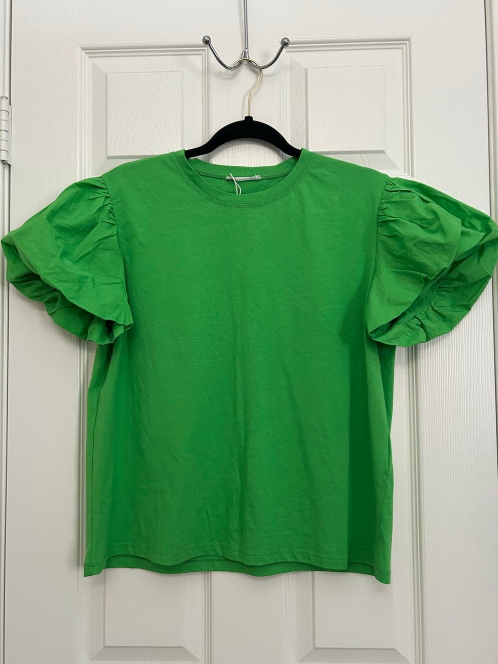 ZARA GREEN PUFFY SLEEVE COTTON SHIRT SIZE LARGE